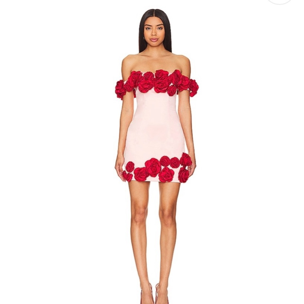 Atoir Pink Mini Dress with Red Floral Accents